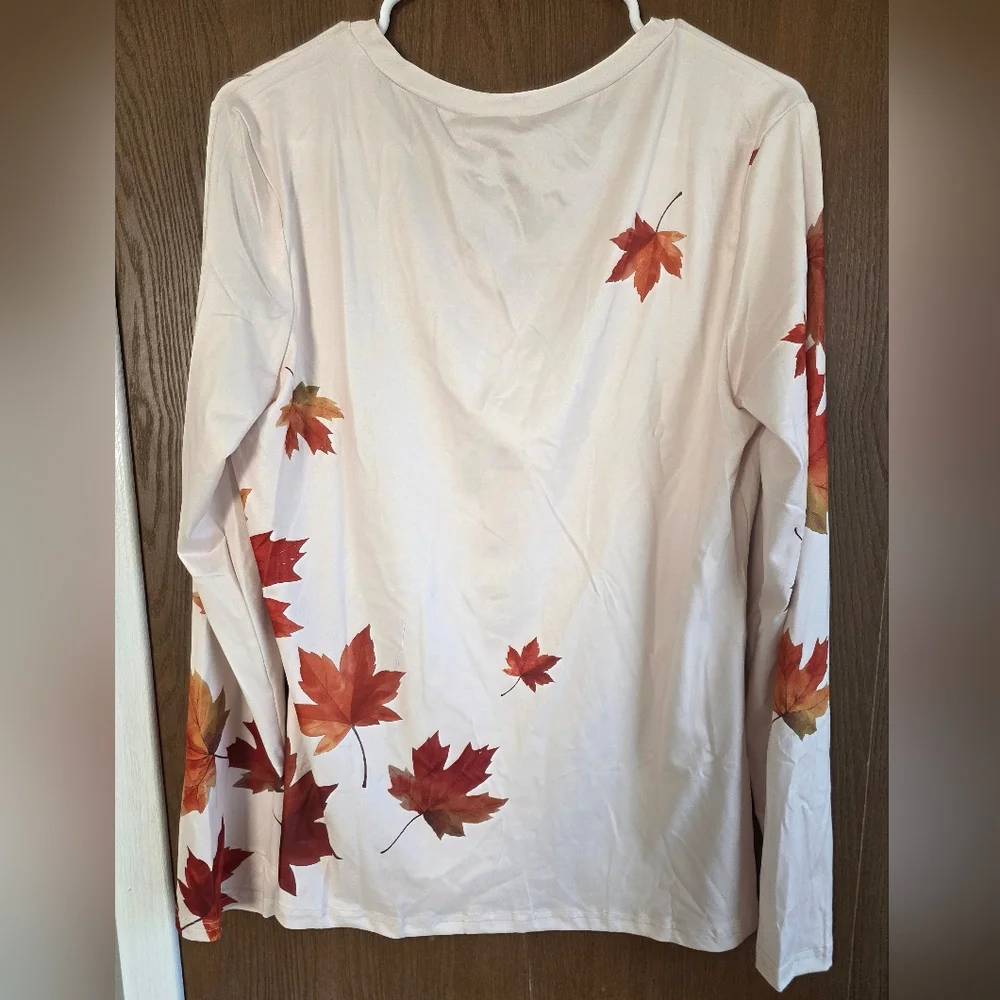 Emery Rose Cream Autumn Leaf Long Sleeve Top - Picture 4 of 4